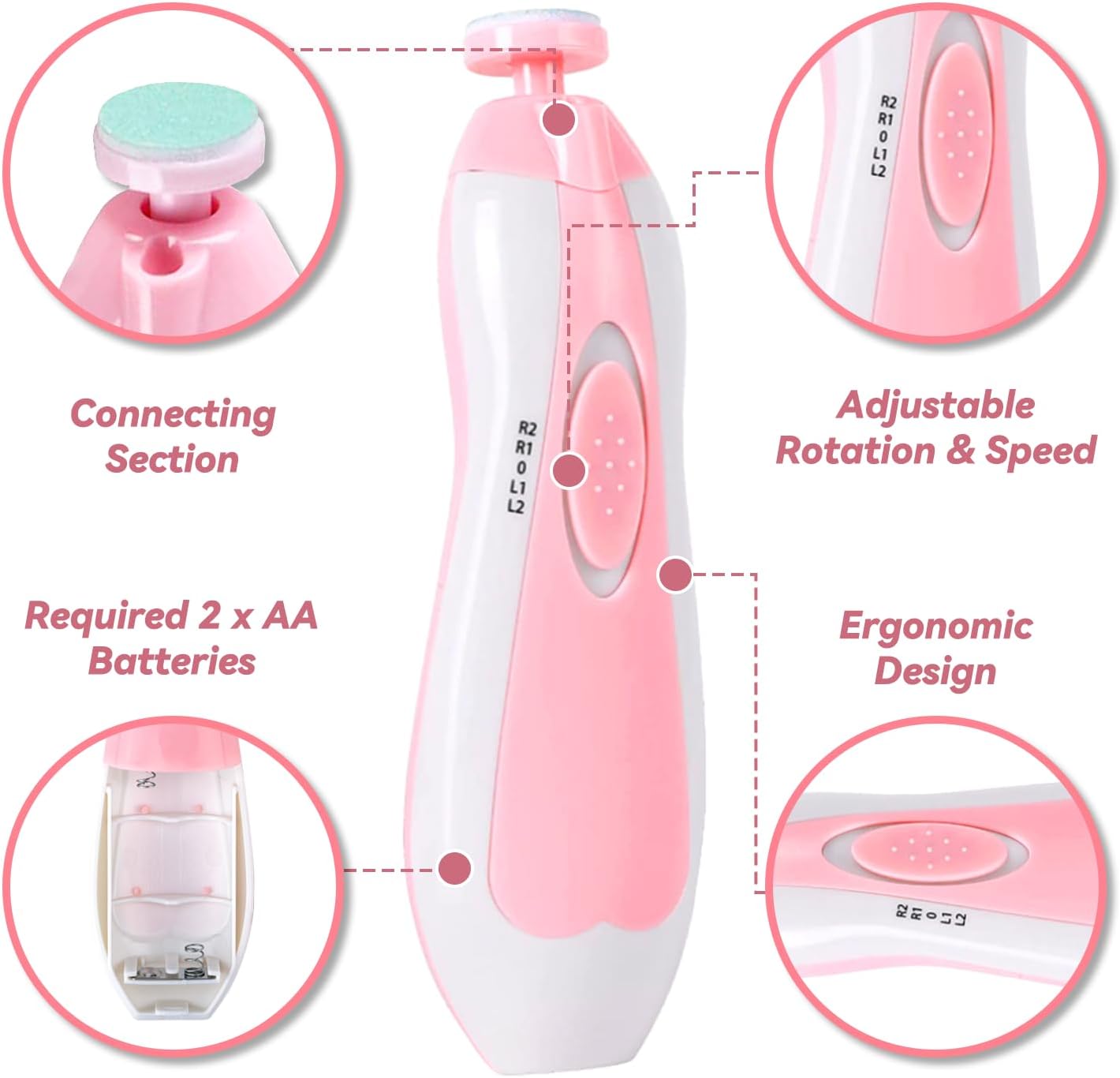 Cortauñas Eléctrico Bebé Pink | Baby Nail Trimmer Suave y Seguro