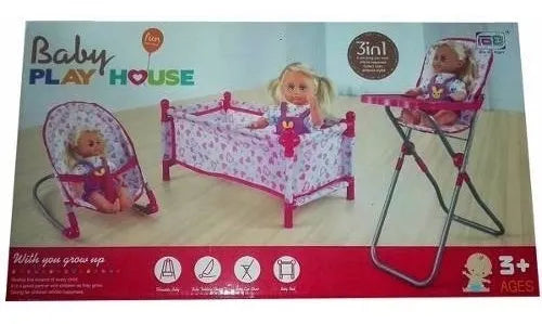Set Baby Play House 3 en 1 | Cuna, Silla y Silla Comedor