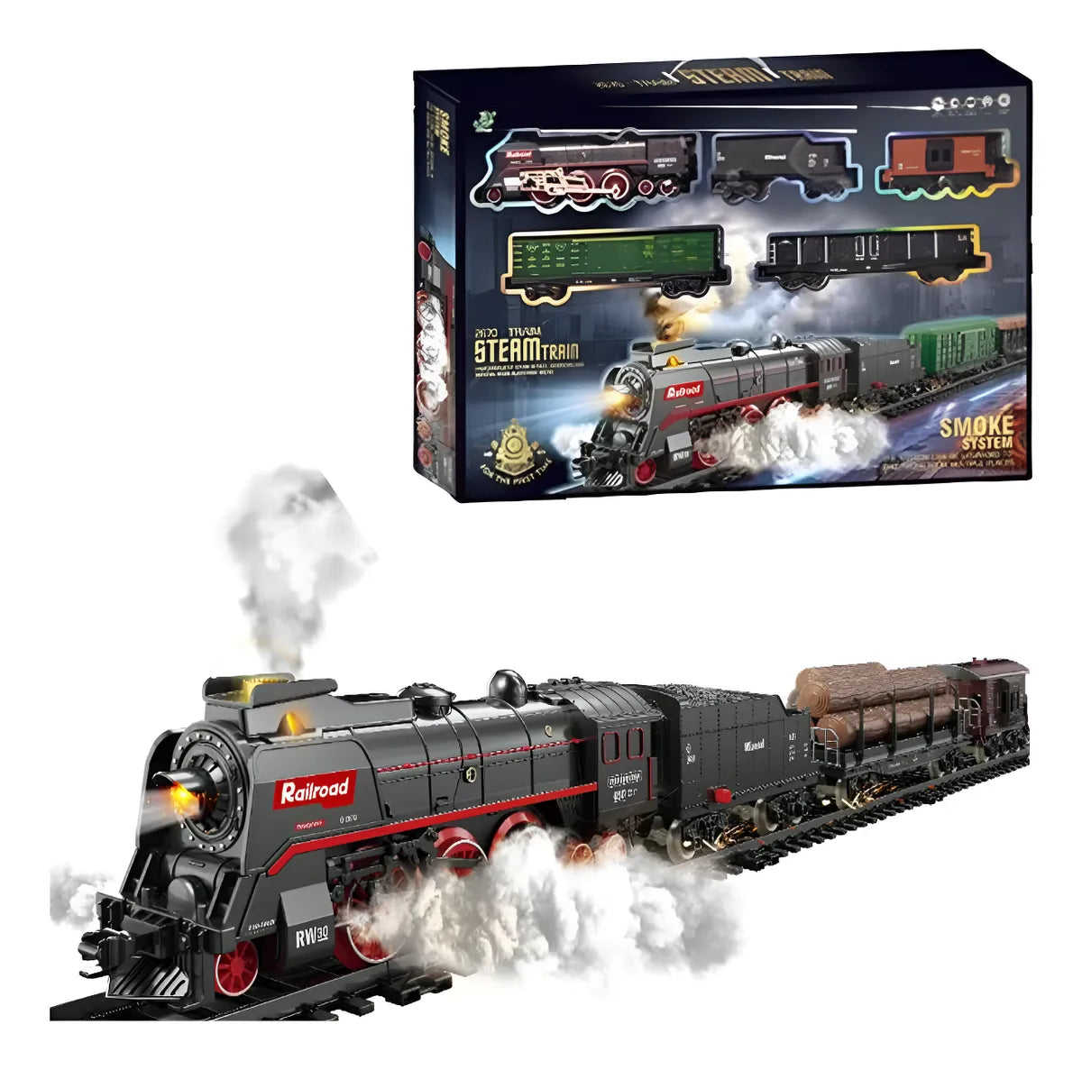 Tren Clásico con Humo Real y Sonidos de Vapor