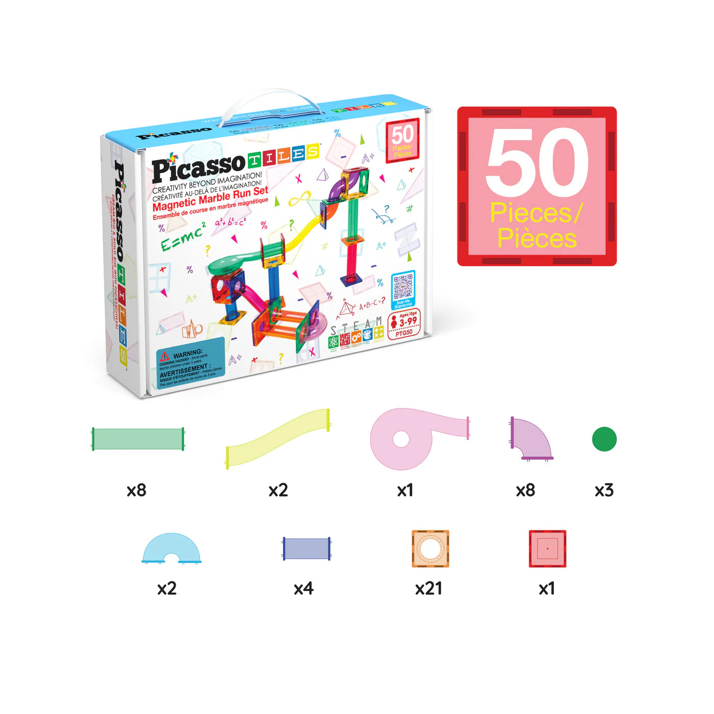 PicassoTiles Marble Run 50 Piezas | Pista Magnética de Canicas