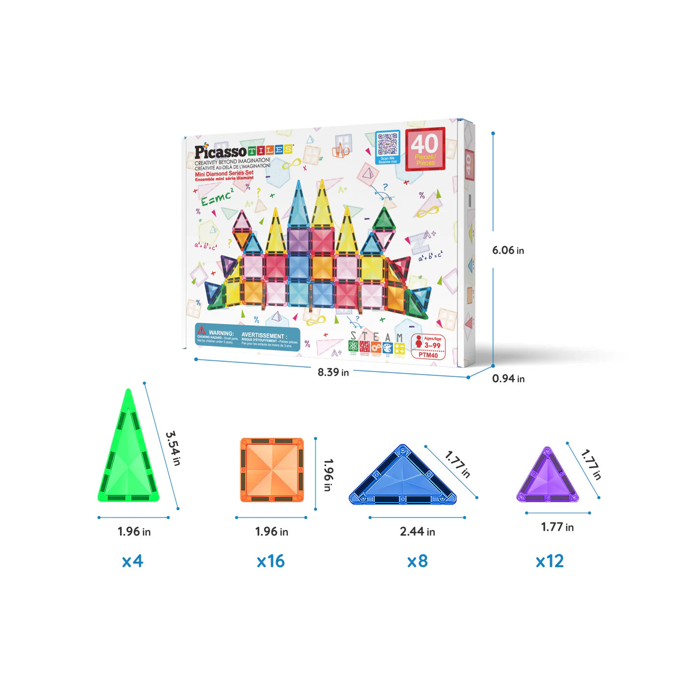 Set Magnético 40 Piezas PTM40 | Construcción Mini Diamond STEM