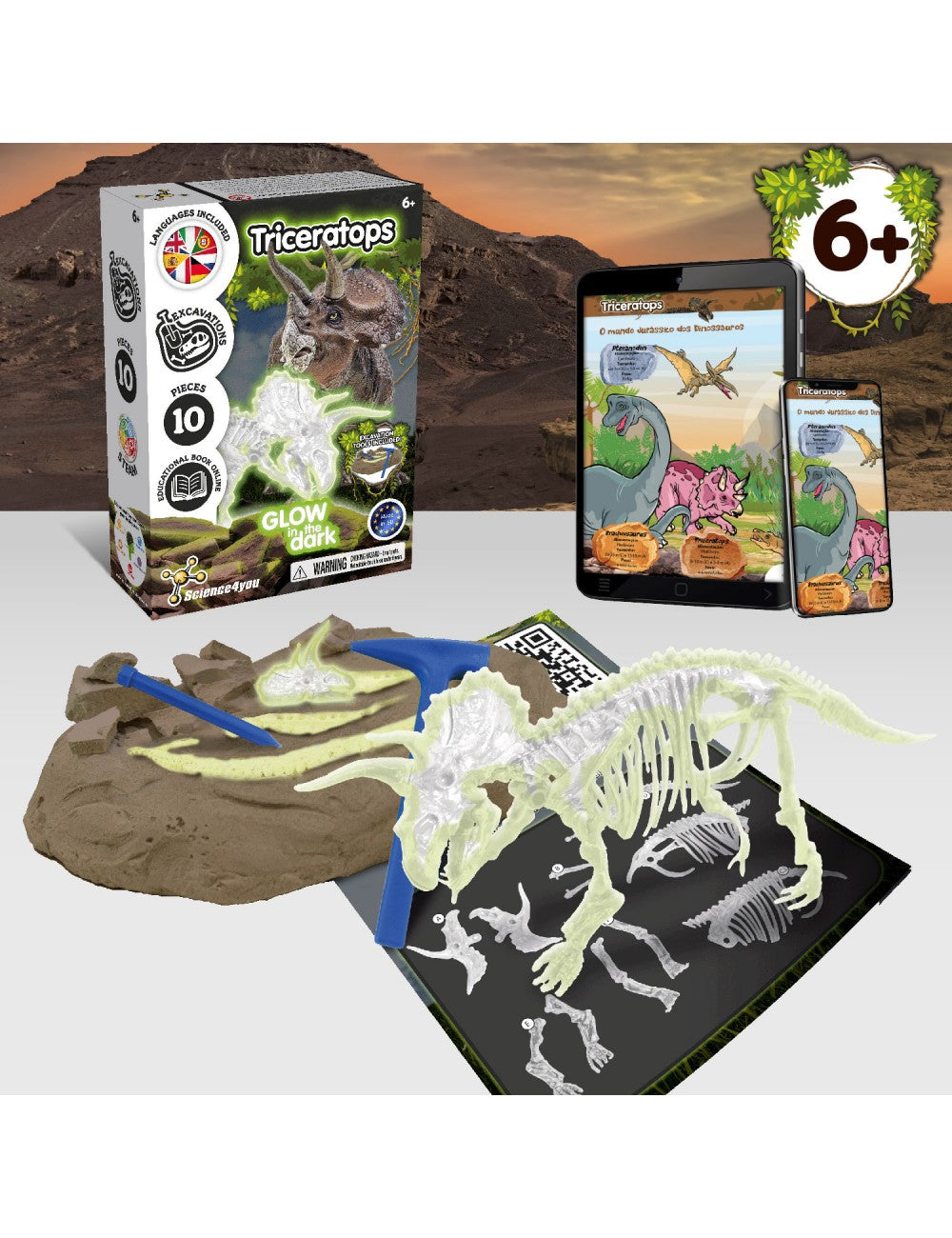 Excavaciones Triceratops Brilla en la Oscuridad – Descubre Tu Dinosaurio