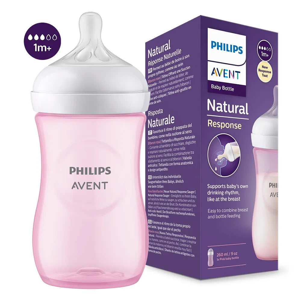 Biberón Philips Avent Natural Anticólico 260m/9 oz l Rosa