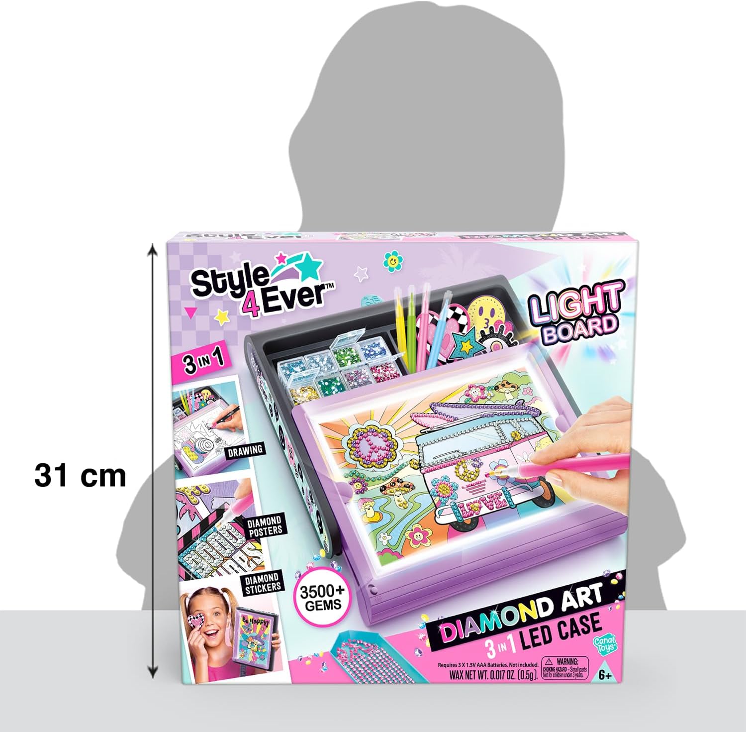 Canal Toys Diamond Art Studio | Set de Arte Brillante 3 en 1 con Luz LED