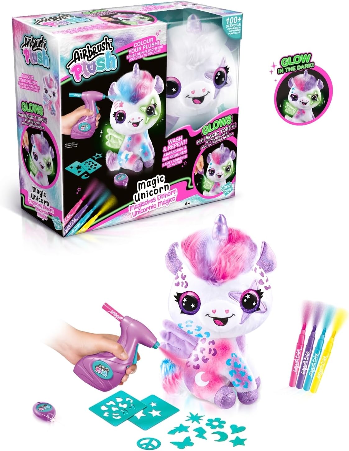 Airbrush Plush Magic Unicorn | Peluche Decorativo con Luz y Aerógrafo