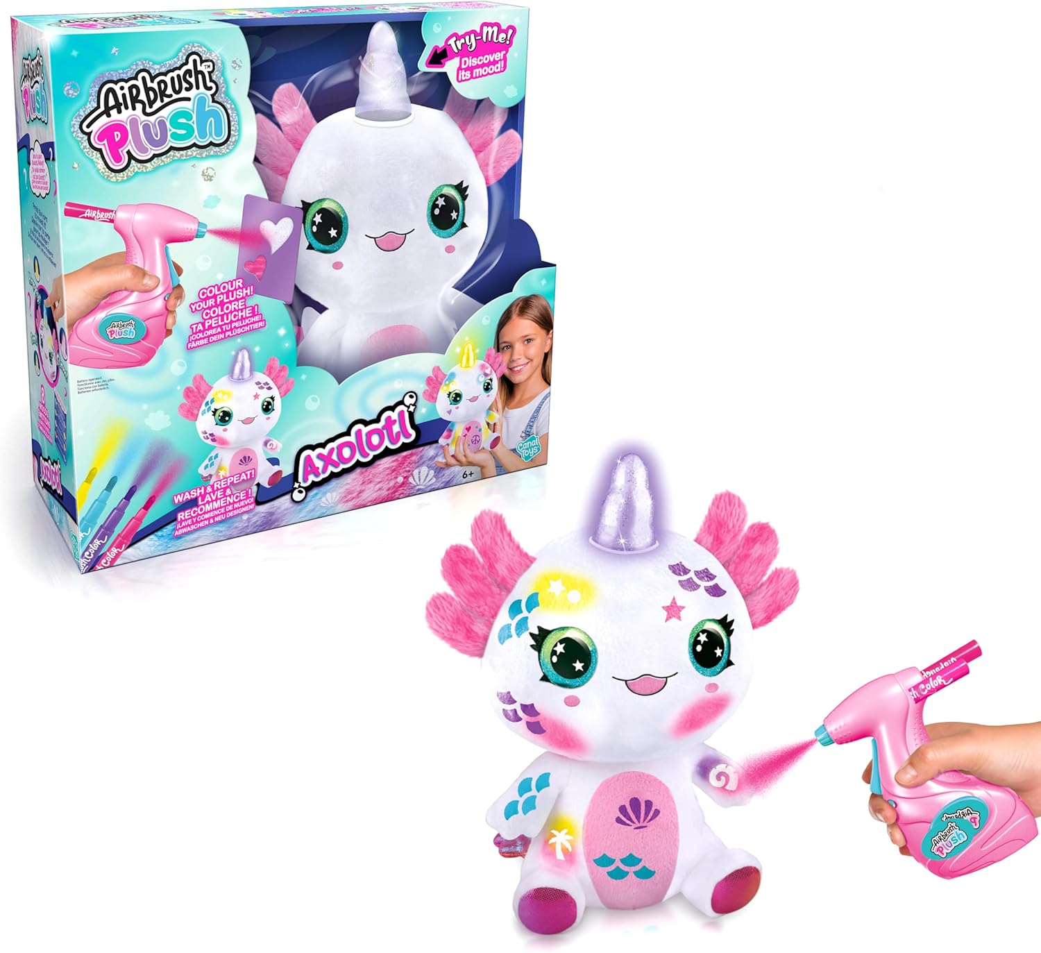 Airbrush Plush Light-Up Axolotl | Peluche Interactivo para Decorar