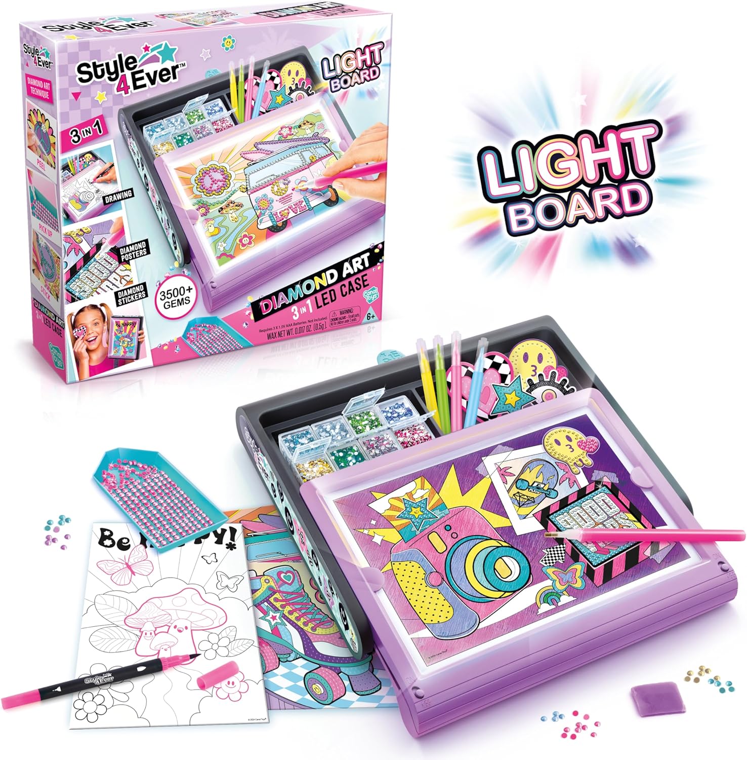 Canal Toys Diamond Art Studio | Set de Arte Brillante 3 en 1 con Luz LED