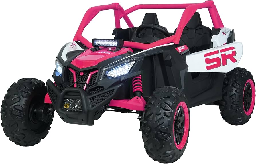 Montable Infantil Fucsia UTV 24V 4x4 2 Plazas – Goma EVA, Cuero y Pantalla Táctil