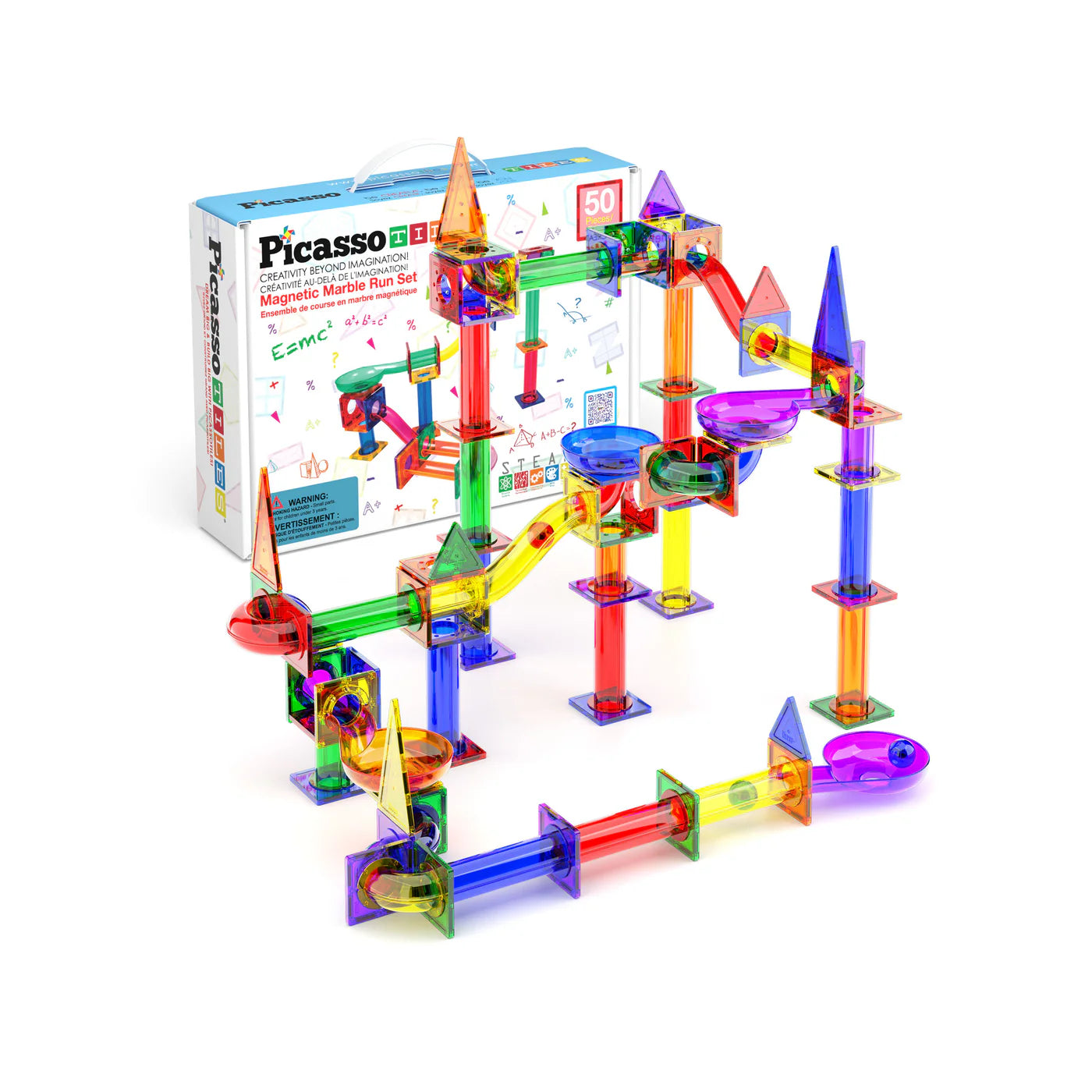 PicassoTiles Marble Run 50 Piezas | Pista Magnética de Canicas