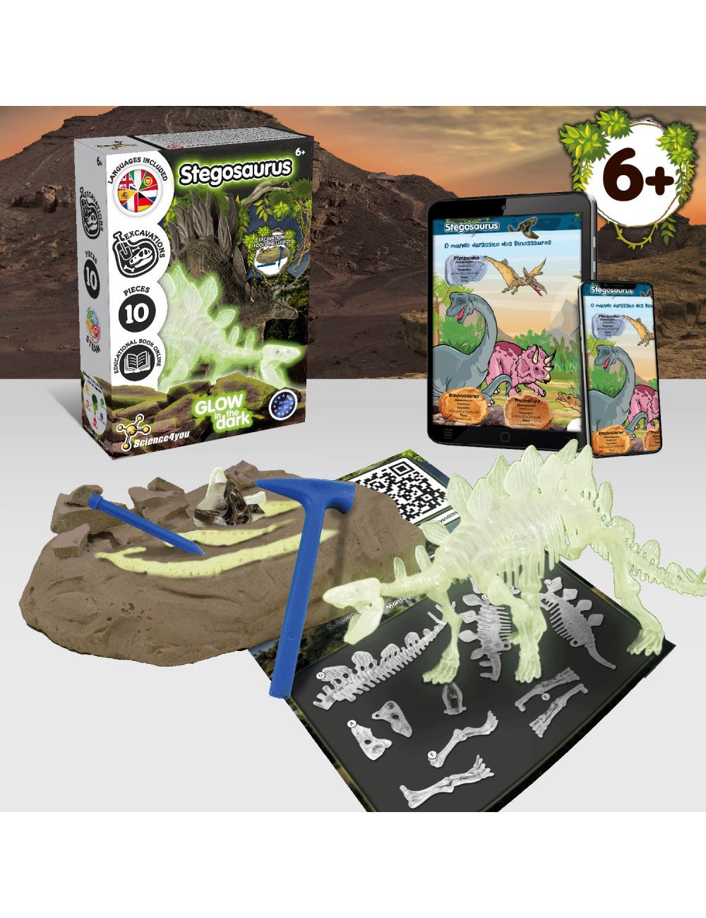 Excavaciones Stegosaurus Brilla en la Oscuridad – Descubre Tu Dinosaurio